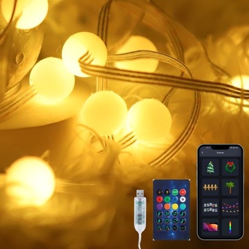 Рождественские елочные гирлянды USB 80LED 10m RGB ЦВЕТНЫЕ УКРАШЕНИЯ ПРИЛОЖЕНИЕ С ПУЛЬТОМ ПУЛЬТА