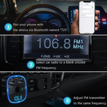 FM-передатчик с Bluetooth 5.0, мини-разъемом USB-A/USB-C PD/QC/PPS