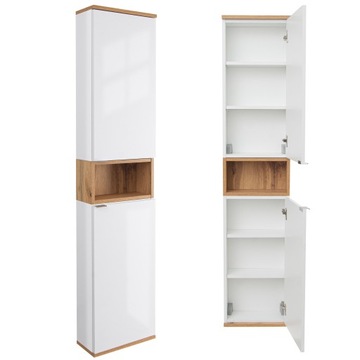 Szafka łazienkowa wisząca biała połysk wotan słupek łazienkowy 163 x 35 cm