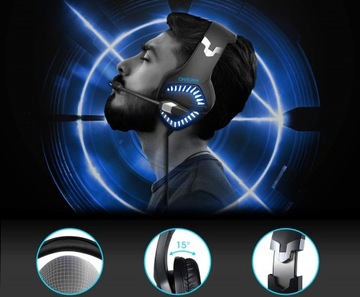 SŁUCHAWKI GAMINGOWE MIKROFON PC PS4 XBOX LED USB