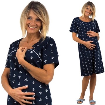 KOSZULA NOCNA do karmienia i porodu ciążowa piżama tunika na guziczki 2XL
