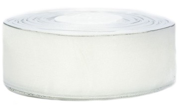 WSTĄŻKA TASIEMKA ORGANZA BIAŁA Duża rolka 38mmx40m