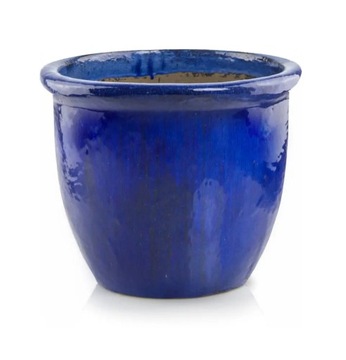 KOBALTOWA OGRODOWA DONICA DONICZKA CERAMICZNAA SZKLIWIONA OKRĄGŁA 59X49 CM
