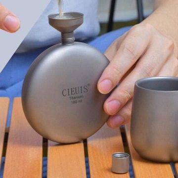 Titanium Hip Flask Drink Bottle Round Lightweight Leakproof for with Funnel