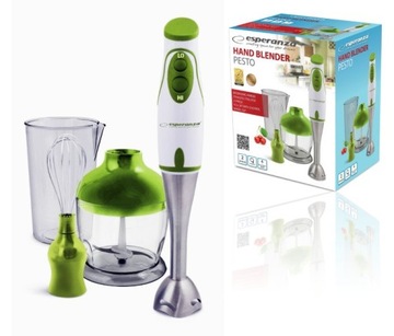 Cichy ręczny blender, 2 prędkości, 450W + 2 miski