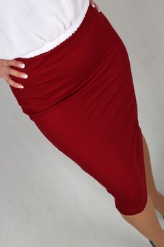 4XL TUBA BORDOWA spódnica dopasowana midi ołówkowa dzianinowa obcisła 48