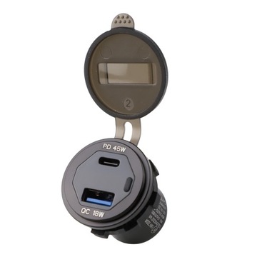 ŁADOWARKA SAMOCHODOWA USB C 12V/24V 45W Z WOLTOMIERZEM LED DO MOTOCYKLA