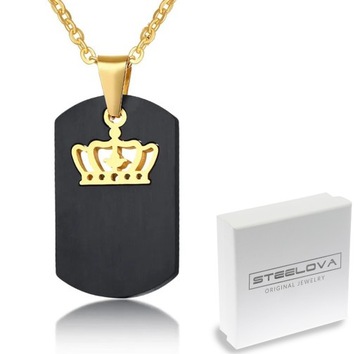 Czarna Zawieszka Nieśmiertelnik ze Złotą Koroną, Crown