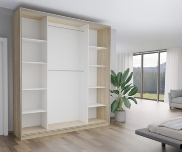 SZAFA PRZESUWNA GARDEROBA - 3D 150x250 CM - PŁYTA SONOMA