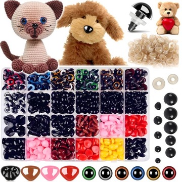 OCZY DO MASKOTEK ZABAWEK BEZPIECZNE ZESTAW 1040 SZT OCZKA NOSKI ETUI 6-14mm