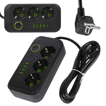 УДЛИНИТЕЛЬНАЯ лента 2м 3 розетки + 5x USB