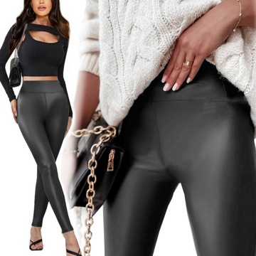LEGGINSY SKÓRZANE MODELUJĄCE WYSOKI STAN spodnie skóra dopasowane slim M/L