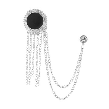 Round Block Enamel with Chain Brooch Men