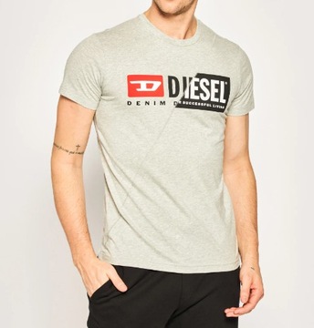Diesel męski t-shirt szary bawełniany koszulka krótki rękaw z nadrukiem XL