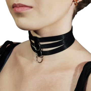 Czarny Choker PREMIUM Szeroki Naszyjnik z Kółkiem