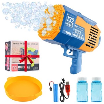 MASZYNA DO BANIEK BAZOOKA PISTOLET NA BAŃKI MYDLANE 132 OTWORY LED AUTOMAT