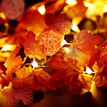 LAMPKI DRUCIKI ŚWIATEŁKA 20 LED HALLOWEEN LIŚCIE 3M LIŚCIE KLONU DRUCIK