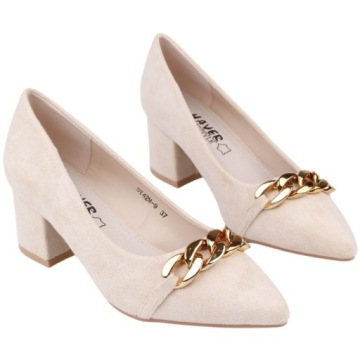 БЕЖЕВЫЕ ЗАМШЕВЫЕ ТУФЛИ НА КАБЛУКЕ, ЭЛЕГАНТНАЯ ЖЕНСКАЯ ОБУВЬ. ЭКО-КОЖА