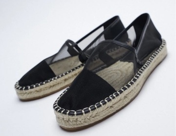 ZARA CZARNE ESPADRYLE BUTY Z SIATECZKI JUTY 37