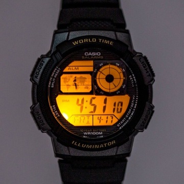 ZEGAREK MĘSKI CASIO AE-1000W-1AV Cyfrowy czarny pasek Podświetlenie Klasyka