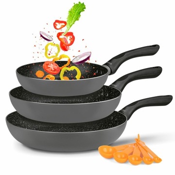 Набор сковородок, INDUCTION FRYING SET, 3 шт, мрамор, 20/24/28 + мерные стаканчики