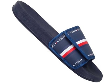 TOMMY HILFIGER POOL GRANATOWE BASENOWE KLAPKI RZEP