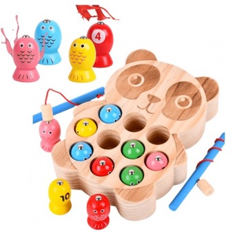 GRA ZRĘCZNOŚCIOWA ŁOWIENIE RYBEK NA MAGNES + 2 WĘDKI DREWNIANA ZŁAP RYBKĘ