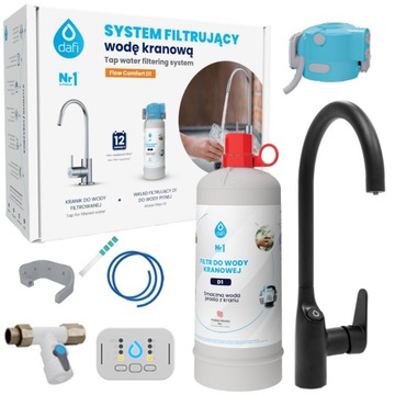 System filtrujący wodę pod zlew Dafi FLOW COMFORT D1 + kran COMO czarny