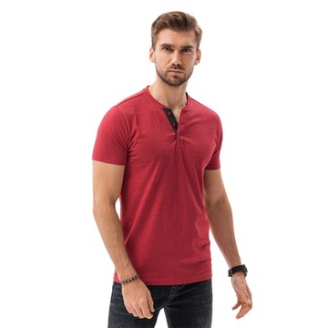 T-shirt męski bez nadruku S1390 czerwony melanż XL