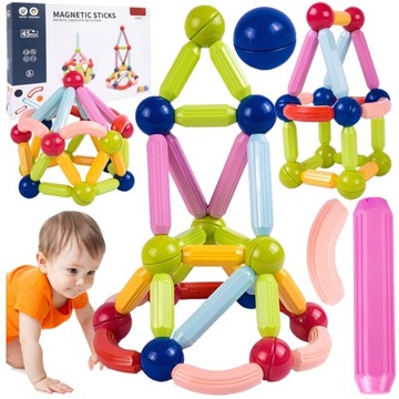DUŻE KLOCKI MAGNETYCZNE KONSTRUKCYJNE EDUKACYJNE PATYCZKI STICKS ZESTAW x45