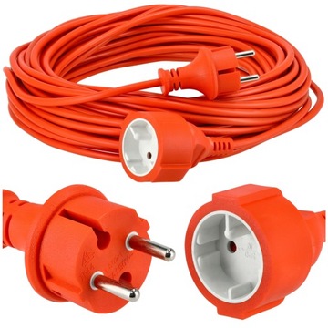 Przedłużacz Ogrodowy 20M 2x1mm2 13A 2000W 230V Pomarańczowy Długi