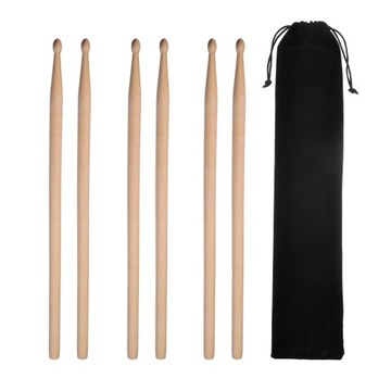 3 Pair 5A Maple Drum Sticks with Carry Bag for