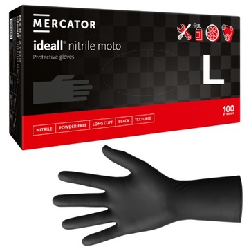 Rękawiczki WARSZTATOWE CZARNE MERCATOR ideall MOTO BLACK mocne 100 szt. r.L