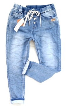 Włoskie jeansowe BAGGY joggersy guziki dresowe S