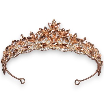 Tiara, diadem, korona szampańska, różowe złoto z cyrkoniami - ślub, studnió