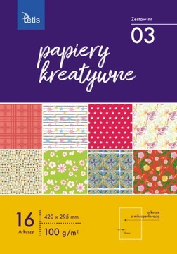 Papier KREATYWNY - 16 ark zestaw 03 100g TETIS a3
