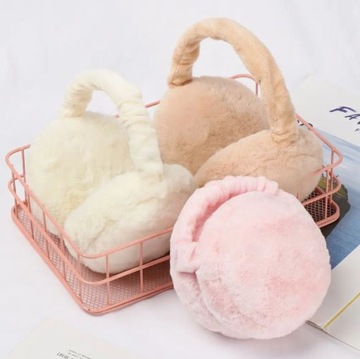 NAUSZNIKI ZIMOWE DAMSKIE OCIEPLANE PLUSZOWE CIEPŁE SKŁADANE FUTERKO OPASKA