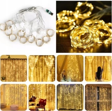 LAMPKI KURTYNA ŚWIETLNA 300LED GIRLANDA PILOT 3x3m