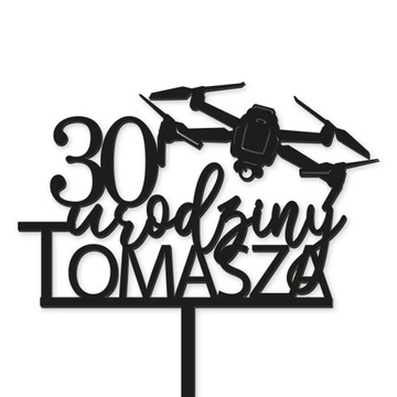 TOPPER DRON urodziny napis dekor tort imię CZARNY