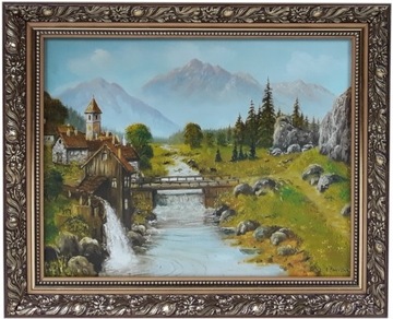 OBRAZ 50x60 WIDOK KRAJOBRAZ ZDOBIONA ZŁOTA RAMA