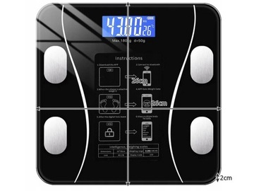 WAGA ŁAZIENKOWA ANALITYCZNA LCD ELEKTRONICZNA BMI BLUETOOTH SMART SZKLANA
