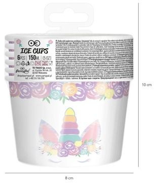KUBEK DO LODÓW PAPIEROWY JEDNOROŻEC UNICORN RÓŻOWY NA URODZINY 150 ML 6 SZT
