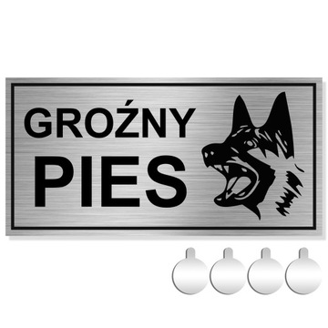 NIERDZEWNA Tabliczka UWAGA GROŹNY PIES 10x20 Aluminium + przylepce