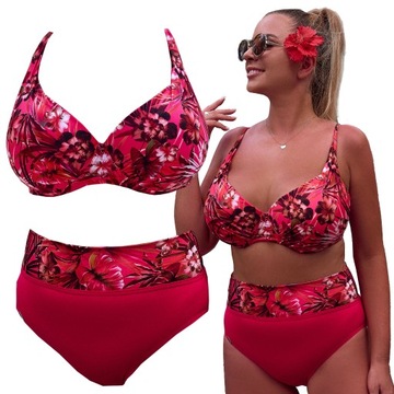 STRÓJ KĄPIELOWY DWUCZĘŚCIOWY KOSTIUM DAMSKI PLUS SIZE USZTYWNIANY SEXY 75D