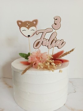 Набор топперов для торта с оленем и именем - розовый