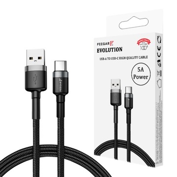 Feegar USB-A Type C Quick Charge 3.0, 5А, нейлоновый кабель