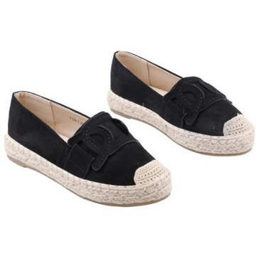 Espadryle damskie półbuty wsuwane platforma czarne