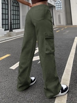 Shein zielone spodnie cargo z kieszeniami bocznymi S