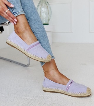 Espadryle damskie fioletowe z cyrkoniami eko zamsz 28642 rozmiar 38