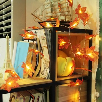 LAMPKI DRUCIKI ŚWIATEŁKA 20 LED HALLOWEEN LIŚCIE 3M LIŚCIE KLONU DRUCIK